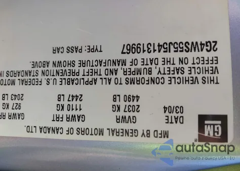 2004 Buick Century z USA, uszkodzony, nr VIN 2G4WS55J541319967